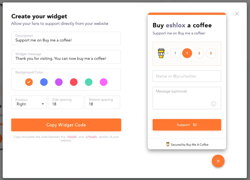 Buy Me A Coffee - widget generator
