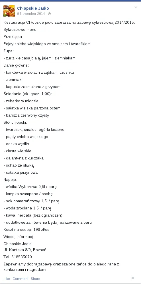 Chłopskie jadło - menu - Facebook