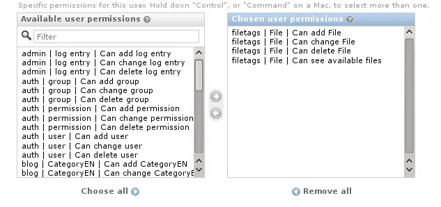 django-filetags permissions
