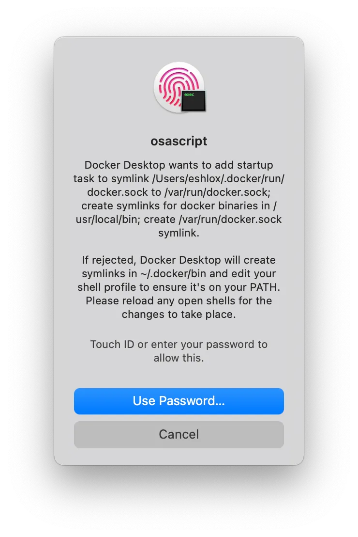 Docker Desktop osascript
