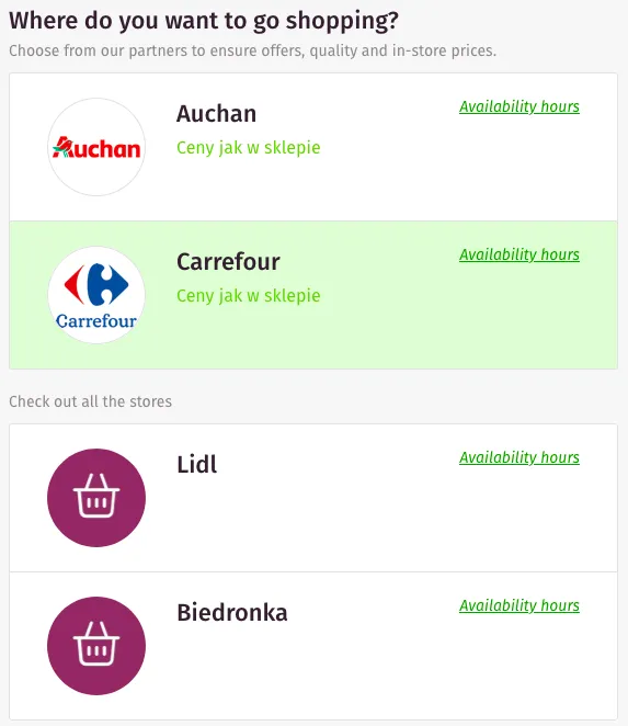 Everli - dostępne sklepy