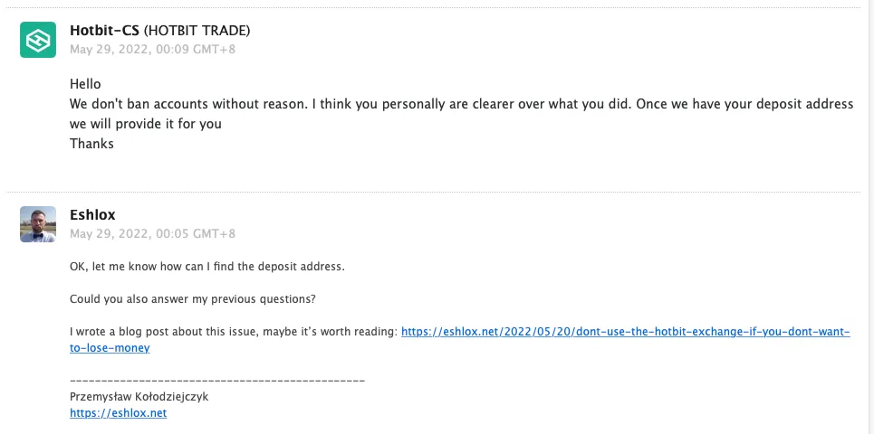 HotBit - ban without reason