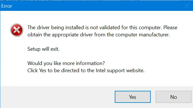 Intel Driver Update Error