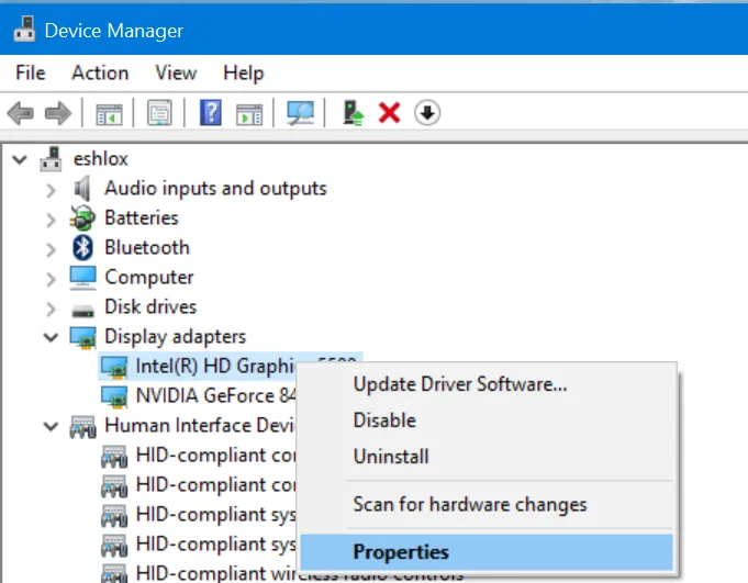 Intel Graphics Properties