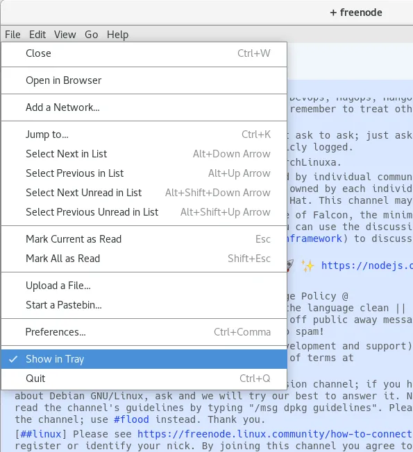 IRCCloud desktop client - show in tray