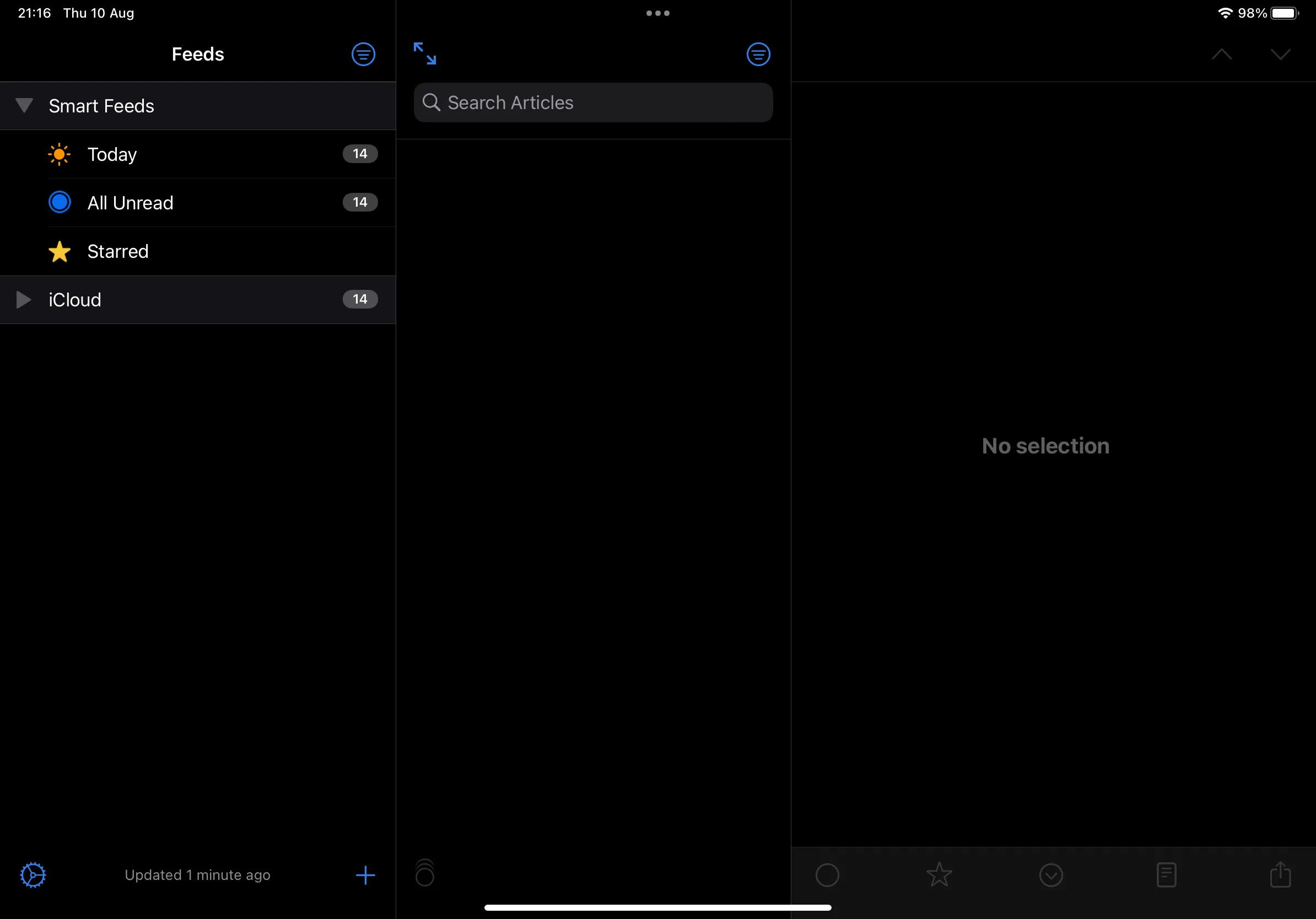 NewsNetWire on iPad (dark mode)