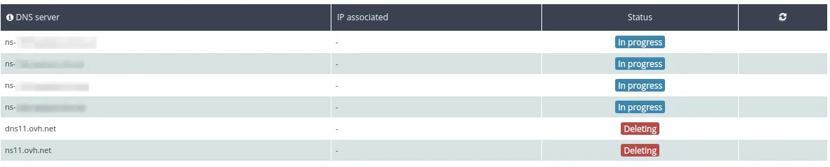 OVH - DNS domain servers in progress
