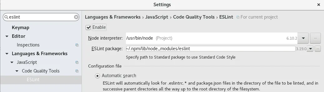 PyCharm - ESLint configuration