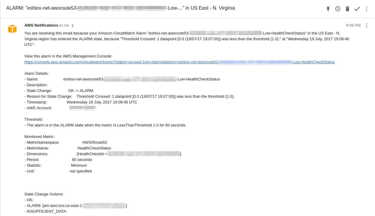 Route53 - health check email