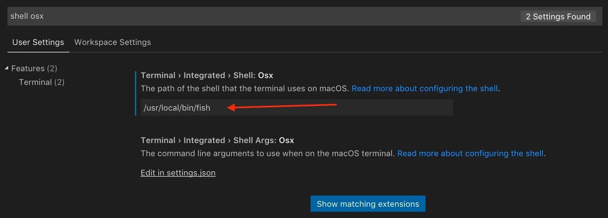 VSCode - OSX Shell settings
