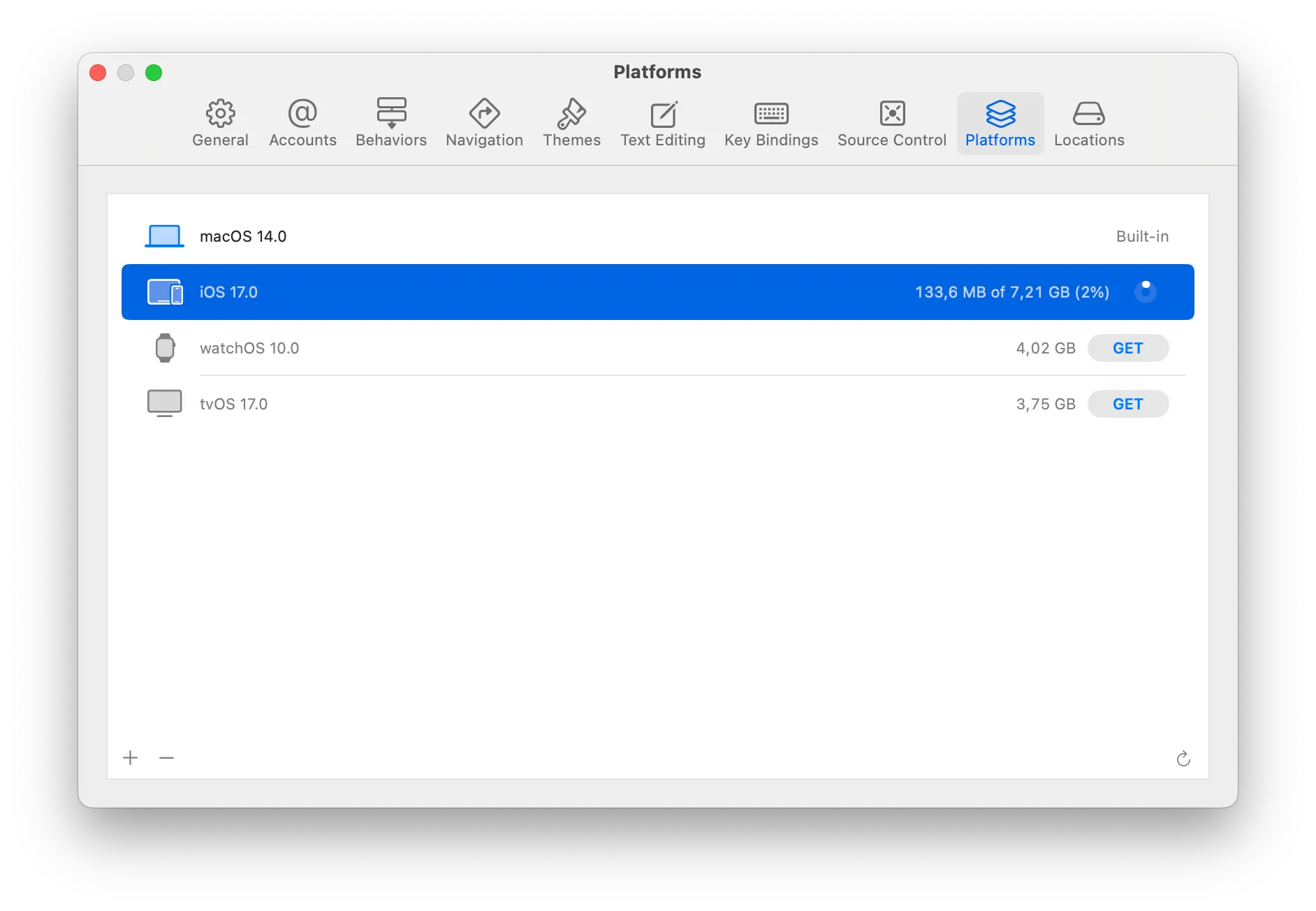 Xcode Settings - Platforms